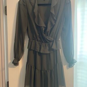 Gianni Bini Long Sleeve Ruffled Dress in Dark Green